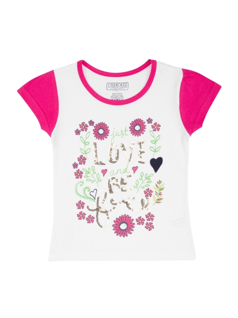 Cherokee Girls White Printed Round Neck T-shirt