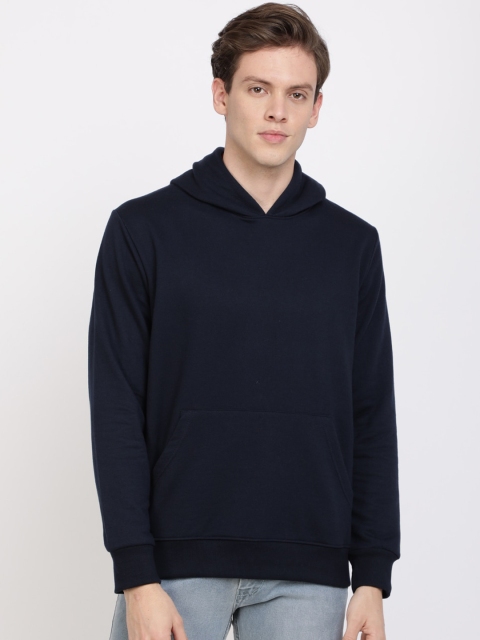 IVOC Men Navy Blue Solid Hooded Sweatshirt