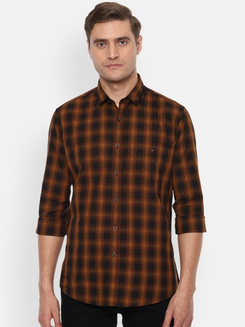 Louis Philippe Sport Men Black & Orange Slim Fit Checked Casual Shirt