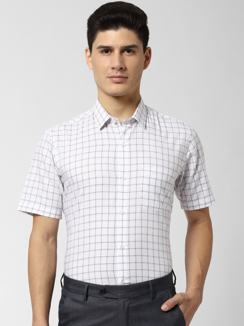 Peter England Men White & Grey Regular Fit Checked Formal Shirt