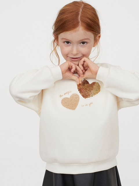 H&M Girls White Sequinned Sweatshirt