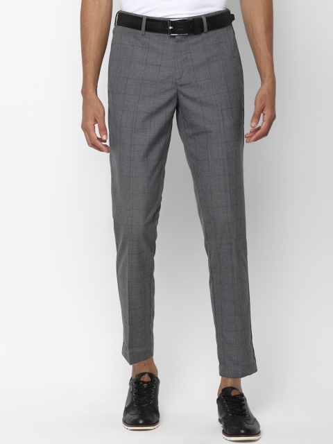 Allen Solly Men Grey Slim Fit Checked Regular Trousers