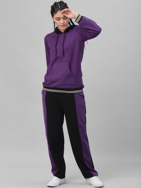 Athena Women Purple & Black Colourblocked T-shirt with Pyjamas
