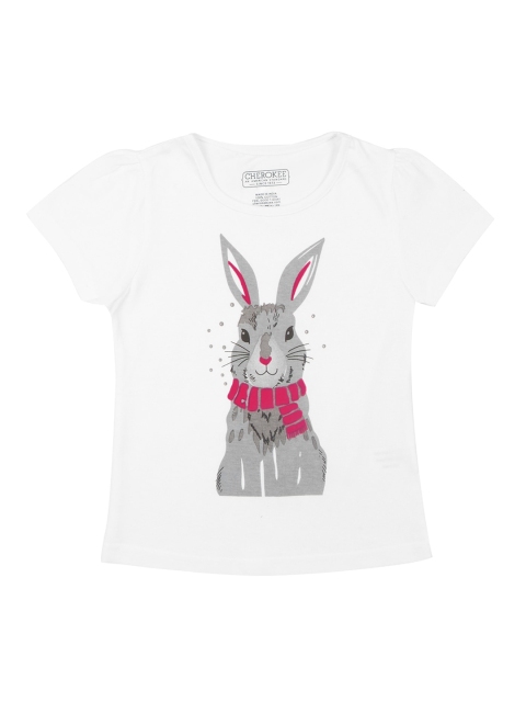 Cherokee Girls White Printed Round Neck T-shirt