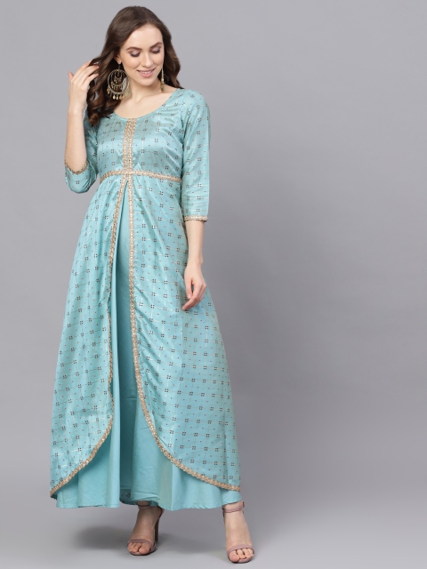 AKS Couture Women Blue Printed Maxi Dress