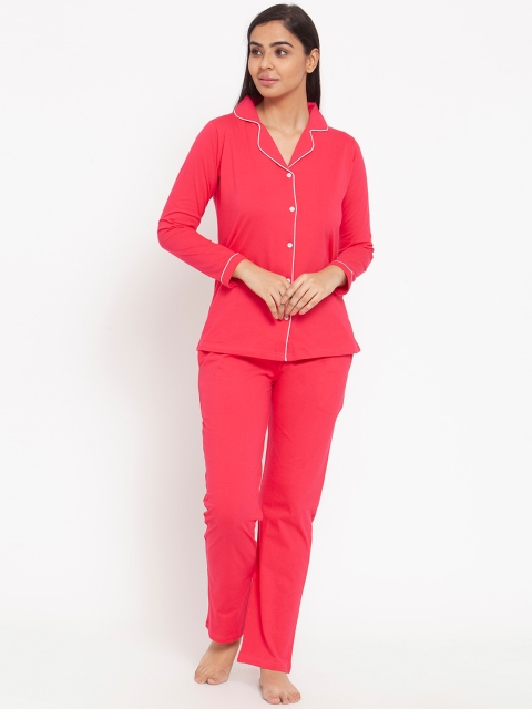 Claura Women Pink Solid Night suit