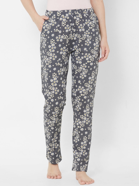 Sweet Dreams Women Grey and White Floral Printed Lounge Pants