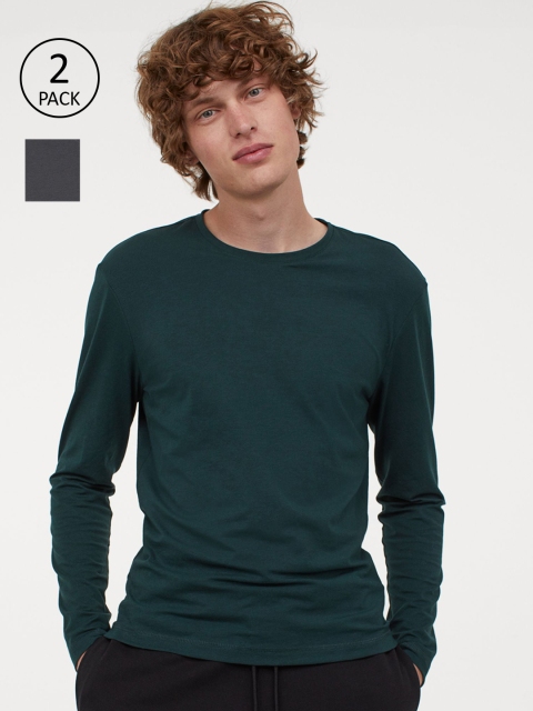 H&M Men Green & Charcoal Grey 2-Pack THERMOLITE T-shirt