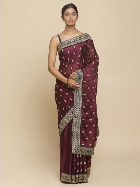 Koskii Purple Embroidered Art Silk Saree
