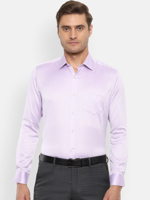 Van Heusen Men Lavender & White Regular Fit Self Design Formal Shirt