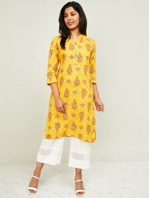 Melange by Lifestyle Women Mustard Yellow Printed A-Line Kurta