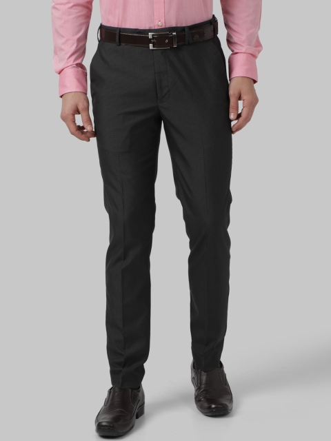 Park Avenue Men Black Regular Fit Self Design Formal Trousers