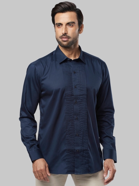 Ethnix by Raymond Men Navy Blue Regular Fit Solid Casual Shirt