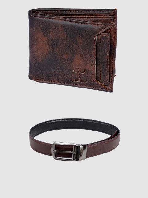 Krosshorn Men Belt & Wallet Gift Combo, Brown