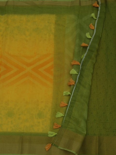 Pothys Yellow & Green Pure Cotton Woven Design Saree