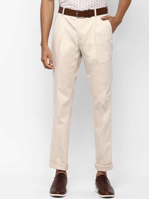 Allen Solly Men Cream-Coloured Regular Fit Solid Regular Trousers