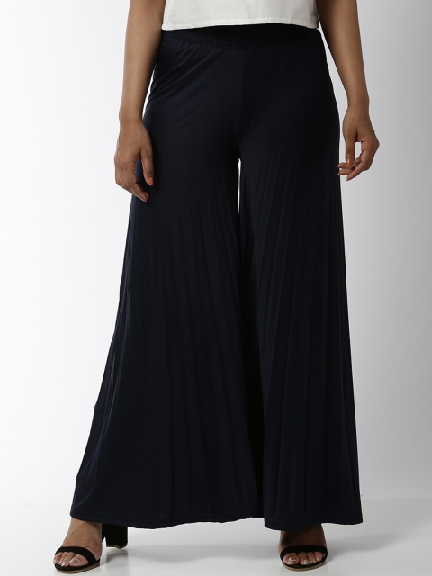Soch Women Navy Blue Solid Flared Palazzos