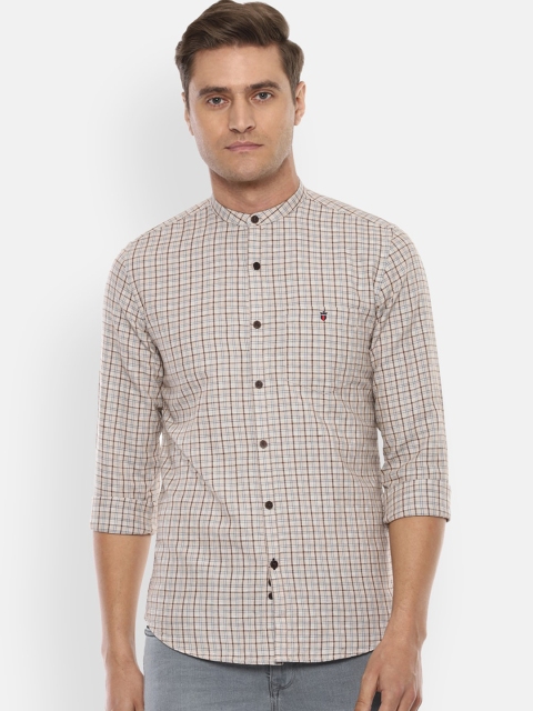 Louis Philippe Sport Men Beige & Brown Slim Fit Checked Casual Shirt