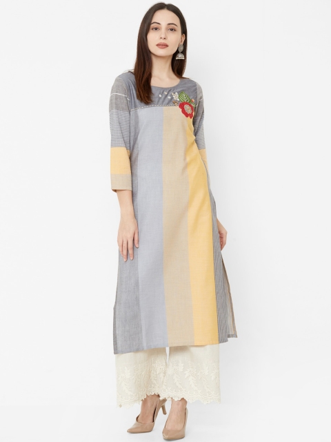 Os Women Multicoloured Colourblocked Straight Kurta, Multi