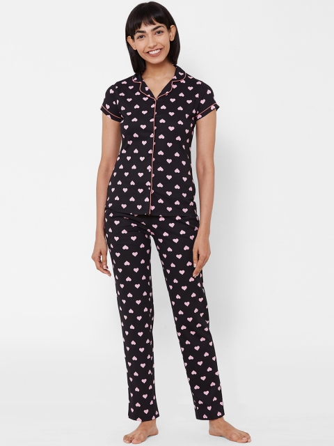Sweet Dreams Women Black & Pink Printed Night suit