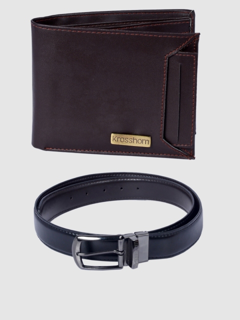 Krosshorn Men Brown & Black Leather Accessory Gift Set