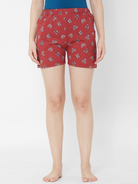 Sweet Dreams Women Red & Blue Printed Lounge Shorts