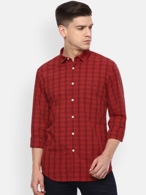 Louis Philippe Jeans Men Red Slim Fit Checked Casual Shirt