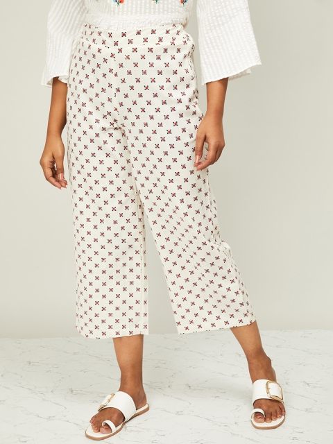 Melange by Lifestyle Women Off-White & Red Regular Fit Printed Culottes