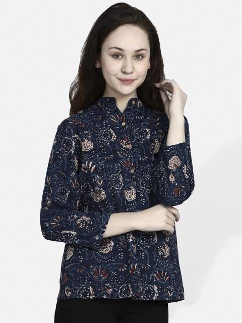 Molcha Women Blue Comfort Regular Fit Printed Casual Shirt