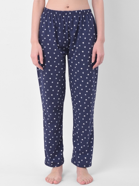 Clovia Women Navy Blue & White Printed Lounge Pants