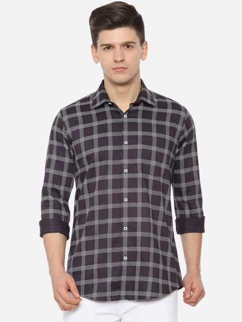 Van Heusen Men Navy Blue Slim Fit Checked Casual Shirt