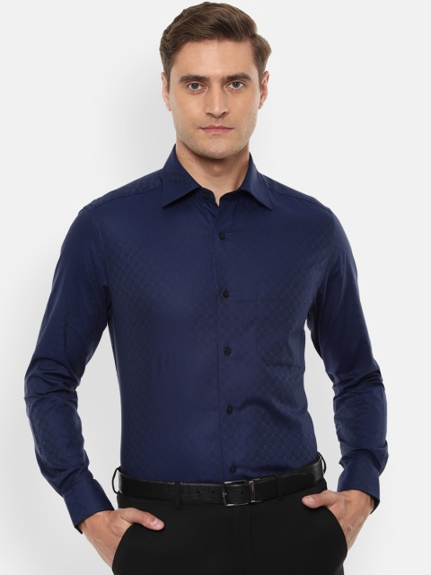 Louis Philippe Men Navy Blue Regular Fit Self Design Formal Shirt