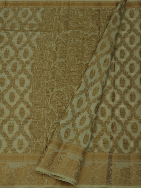 Pothys Cream-Coloured & Gold-Toned Jute Silk Woven Design Saree