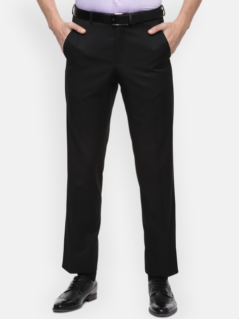 V Dot Men Black Skinny Fit Solid Formal Trousers