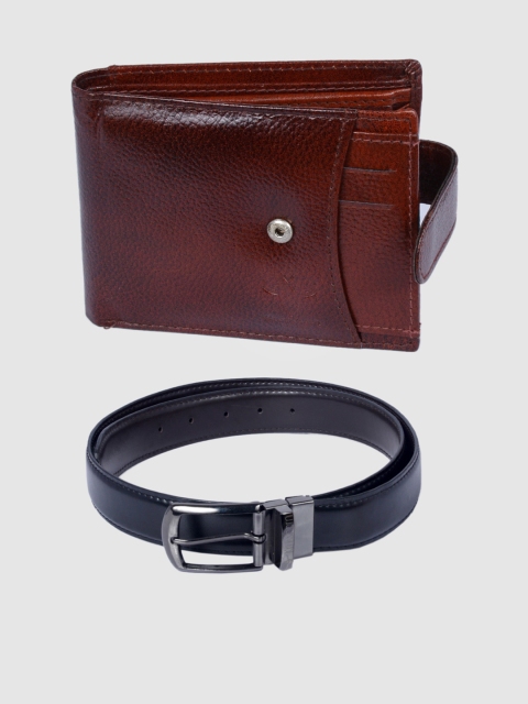 Krosshorn Men Brown & Black RFID Protected Genuine Leather Accessory Gift Set