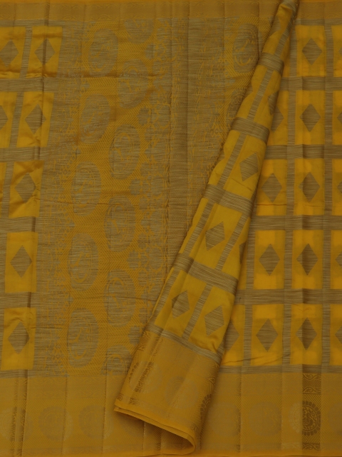 Pothys Yellow & Gold-Toned Jute Silk Woven Design Saree