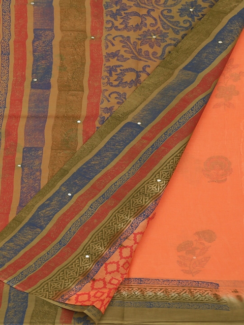 Pothys Orange & Green Pure Cotton Printed Saree