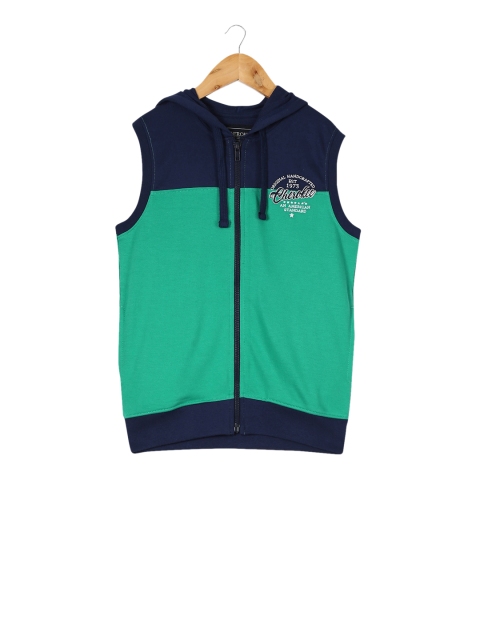 Cherokee Boys Navy Blue & Green Colourblocked Hooded Sweatshirt