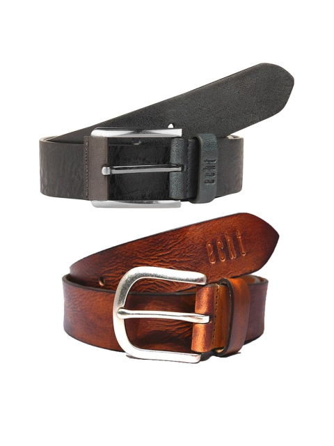 echt Men Pack of 2 Leather Belts, Black