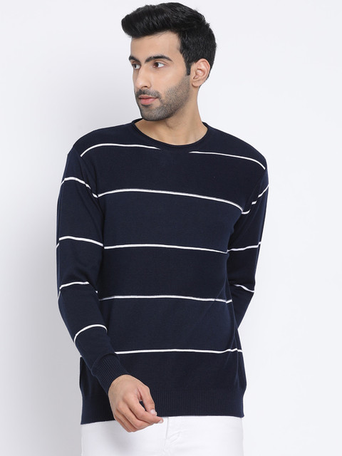 Richlook Men Navy Blue Striped Pullover Sweater 
Richlook Men Navy Blue Striped Pullover Sweater