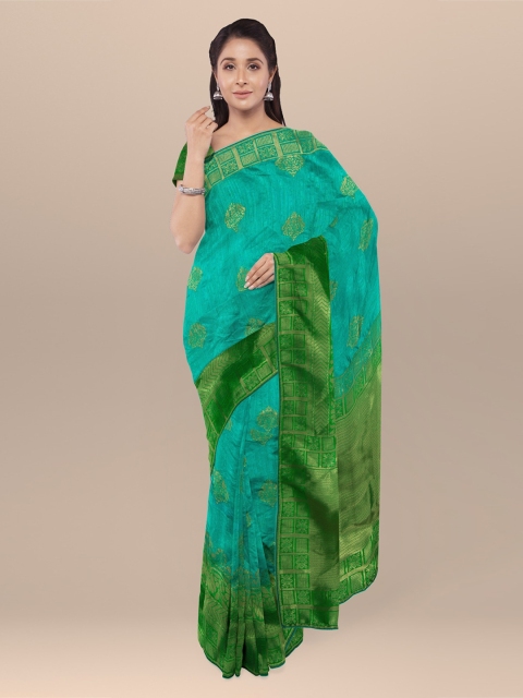 KLM Fashion Mall Green Woven Design Silk Blend Saree