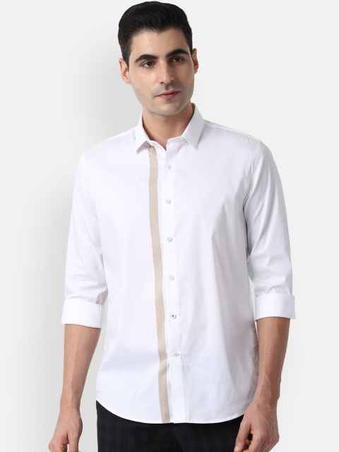 Louis Philippe Sport Men White & Beige Slim Fit Solid Casual Shirt