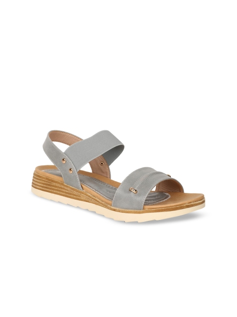 Bata Women Grey Solid PU Open Toe Flats