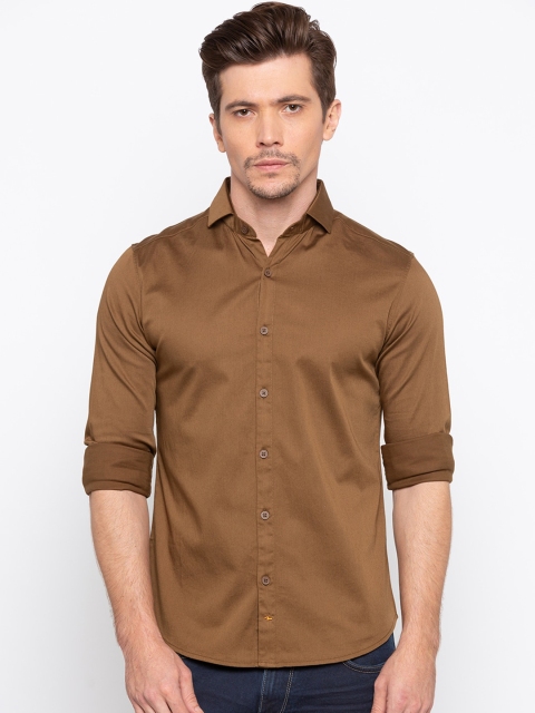 SPYKAR Men Khaki Slim Fit Solid Casual Shirt