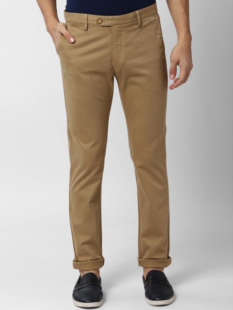 Peter England Men Khaki Slim Fit Solid Regular Trousers