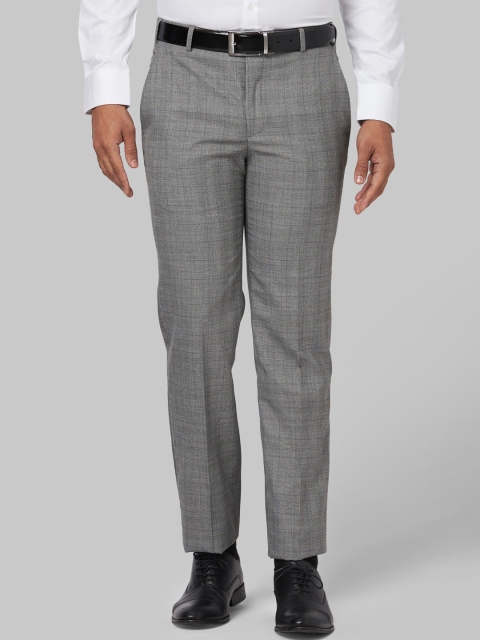 Park Avenue Men Grey Skinny Fit Checked Formal Trousers