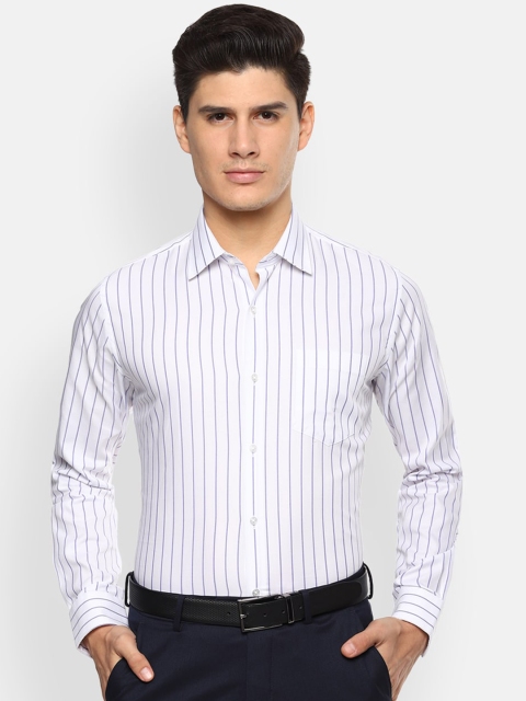 Van Heusen Men White & Blue Slim Fit Striped Formal Shirt