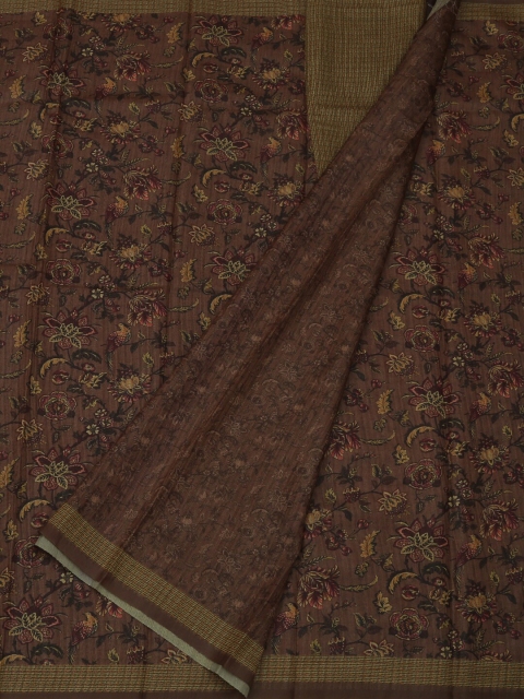 Pothys Brown Printed Jute Silk Saree