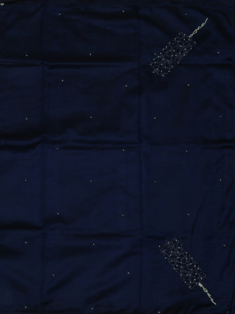 Pothys Navy Blue & Silver-Toned Jute Silk Embellished Saree