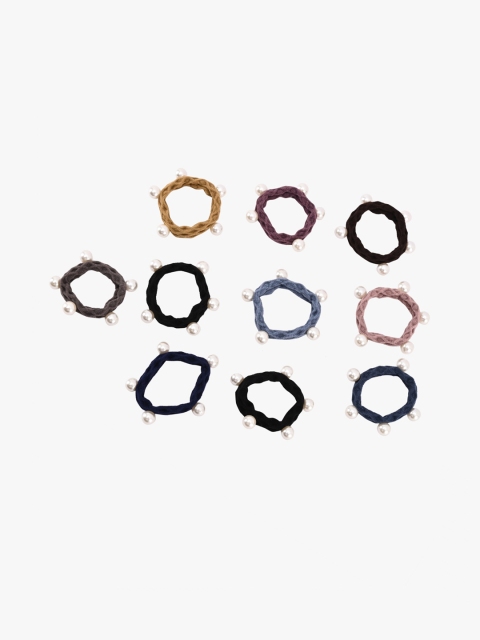 BuckleUp Women Set of 10 Solid Beaded Ponytail Holders, Multi